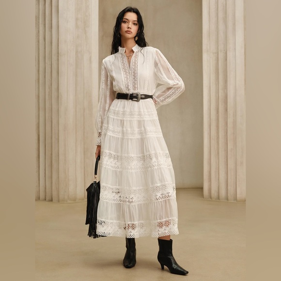 Commense Semi-Sheer Lace Panel Maxi Dress without Belt - Picture 4 of 7